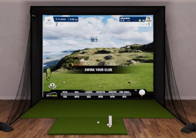 SkyTrak SIG12 Golf Simulator Package indoor setup