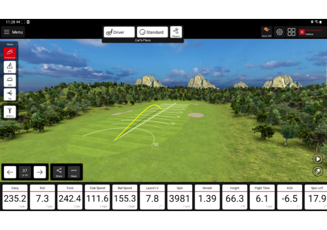 Sample screenshot of the data recorded by a golf launch monitor