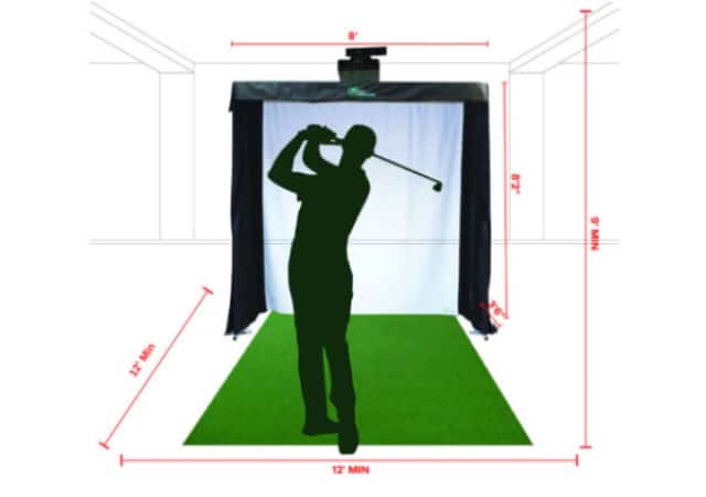 Illustration of the sample dimensions for a golf simulator setup