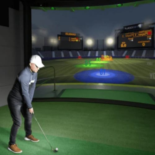 putting work on a golf simulator.