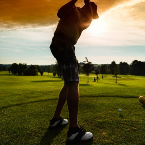 practicing in golf course