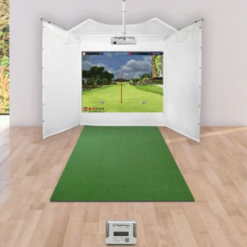 flightscope mevo plus retractable screen golf simulator package