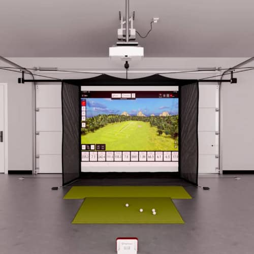 flightscope mevo plus garage golf simulator package