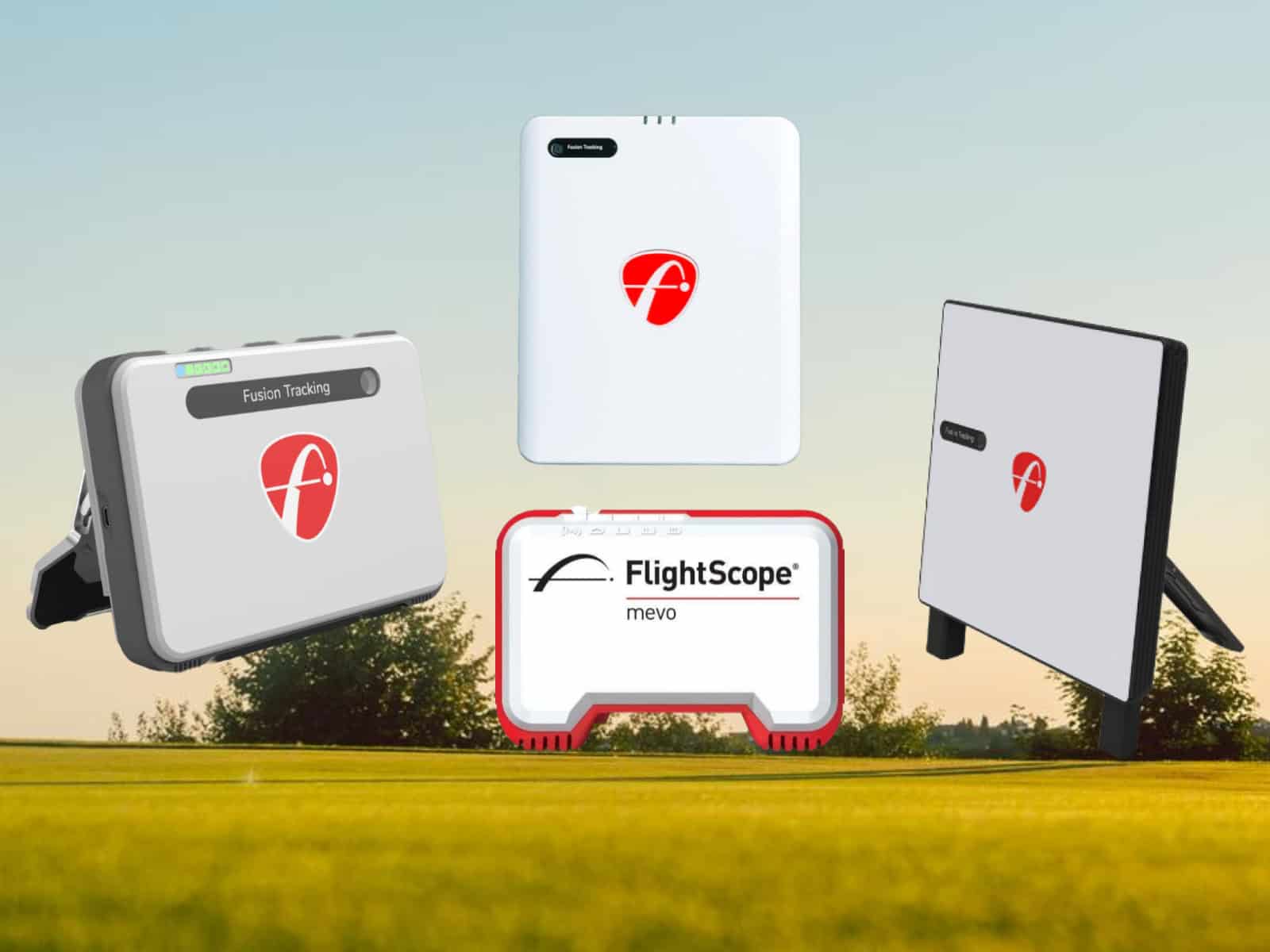 High-precision golf simulator sensors and tracking devices including Fusion Tracking units and FlightScope Mevo for indoor golf practice and simulation.