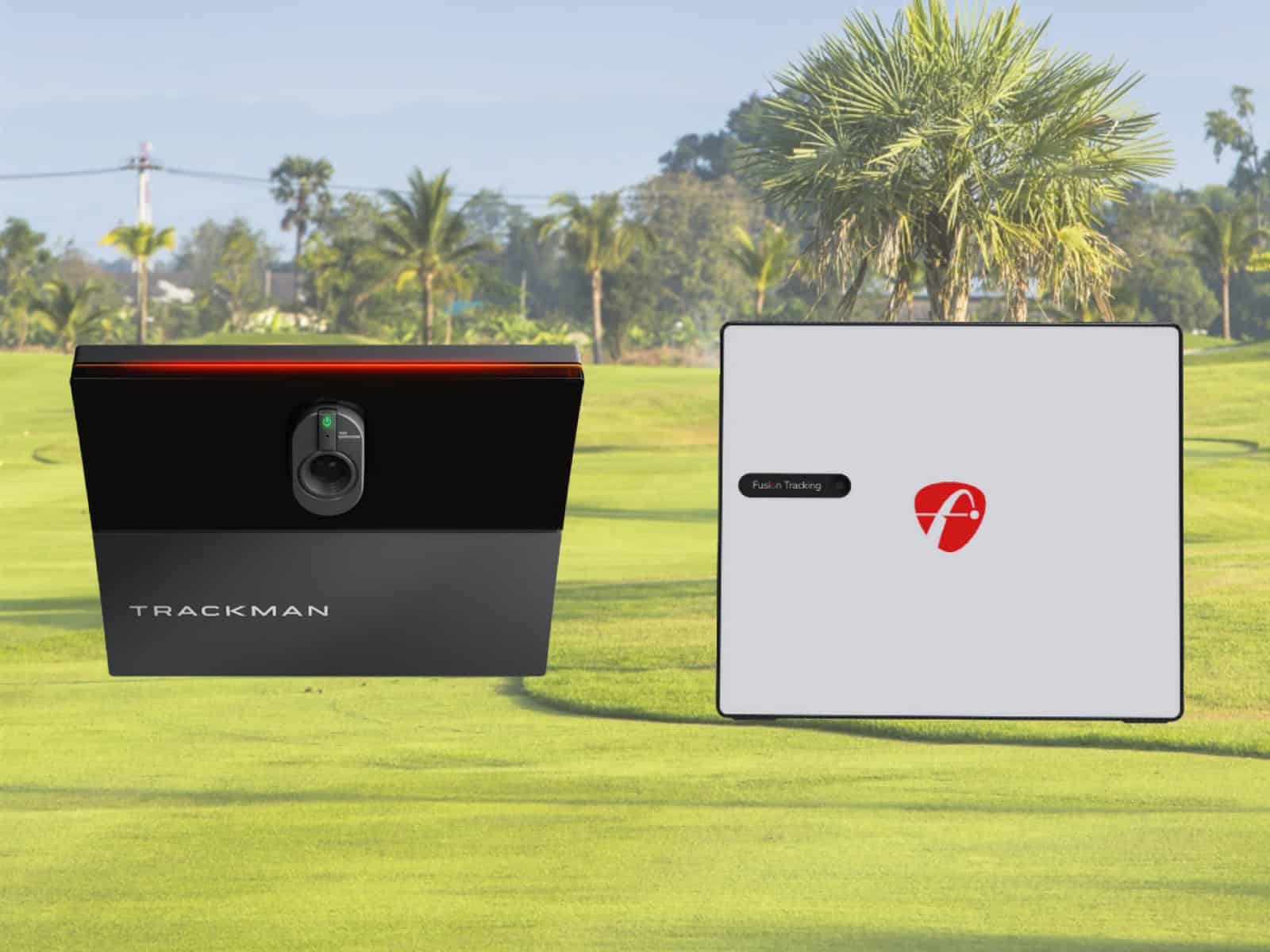 High-tech golf launch monitor and swing analyzer devices on lush golf course fairway, enhancing practice and gameplay for avid golfers seeking precision and improvement.