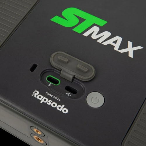 Rapsodo mobile launch monitor sensor for golf swing analysis and practice, compatible with golf simulators, compact design, easy setup for indoor and outdoor use.